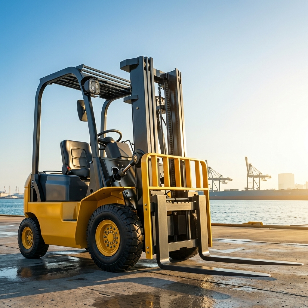 Close-up view of a black excavator boom against a bright sky.
